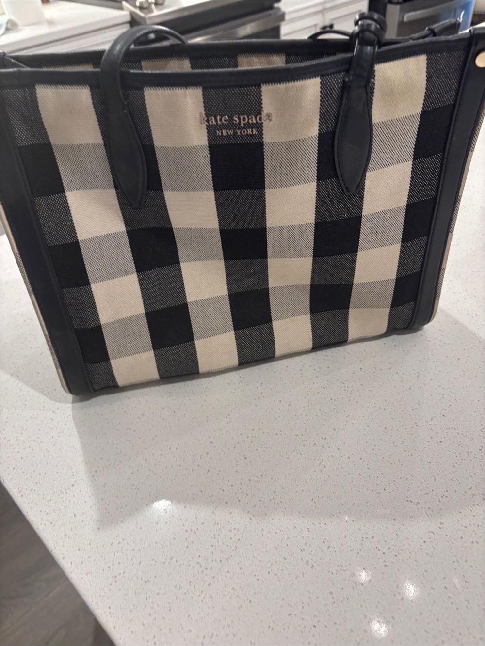 kate spade Black and Cream Gingham Canvas Tote